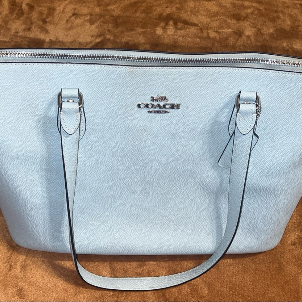 Coach Blue Structured Tote with Silver Hardware
